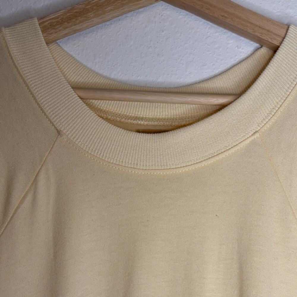 Free people Yellow Knit A-Line Long Dress Puff Short Sleeve Crew Neck Ruffle L-G - Picture 6 of 9